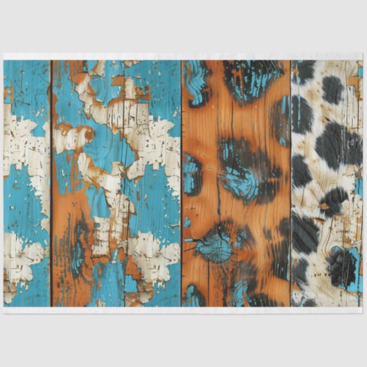 Rodeo Glam Turquoise Koeienhuid Print Decoupage Tissuepapier (Voorkant)