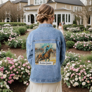Rodeo Koningin Barrel Racing Cowgirl Aquarel Denim Jacket