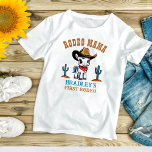 Rodeo mama cowboy baby paard verjaardagsfeestje t-shirt<br><div class="desc">Rodeo mama Eerste Rodeo schattige cowboy baby paard verjaardagsfeestje moeder's shirt,  schattig wit baby paard in een cowboys pet en versierd zadel voor cowboys western thema verjaardagsfeestje t-shirt,  kan krijgen bijpassende set voor familie verjaardag fotoshoot</div>