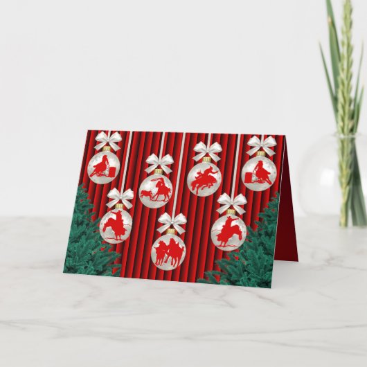 Rodeo Ornamenten op de Red Holiday Greeting Kaart (Voorkant)