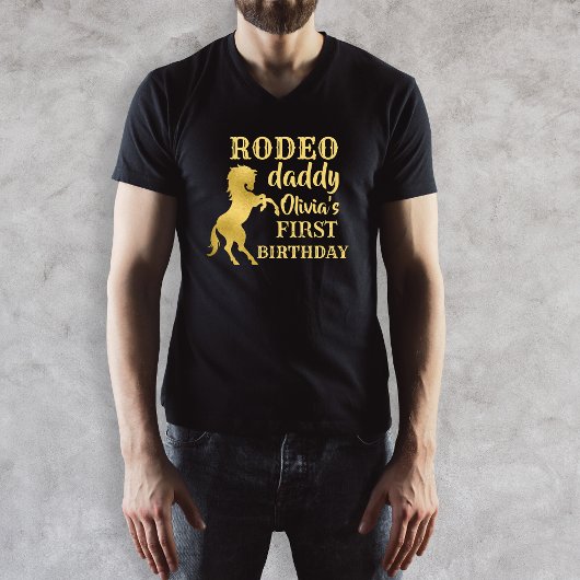 Rodeo pappa Eerste rodeo feest gouden verjaardag T-shirt