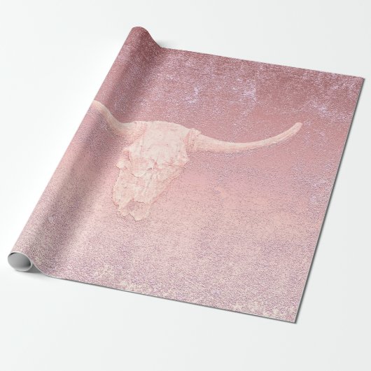 Rodeo Pink Art Texture Roustic Bull Skull Cadeaupapier (Uitgerold)