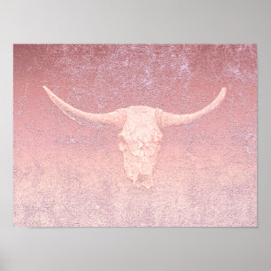 Rodeo Pink Art Texture Roustic Bull Skull Poster