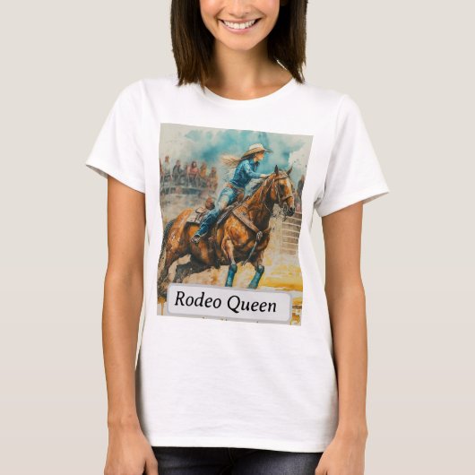 Rodeo Queen Barrel Racing Cowgirl Waterverf T-shirt (Voorkant)