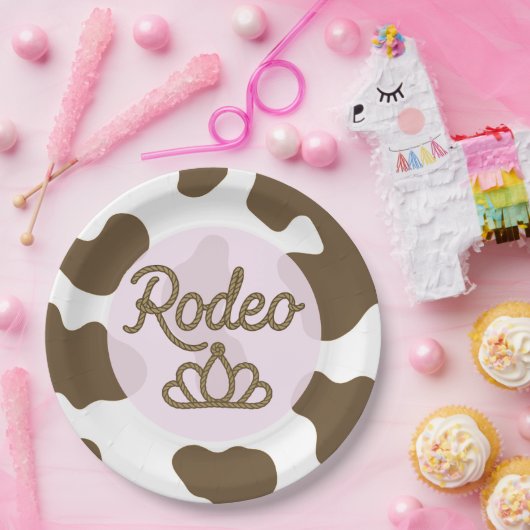 Rodeo Queen Country Western Tiara Kroon Roze  Papieren Bordje (Feest)