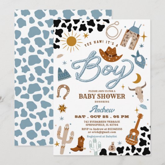 Rodeo Ranch Wild West Cowboy Baby shower Kaart (Voorkant / Achterkant)