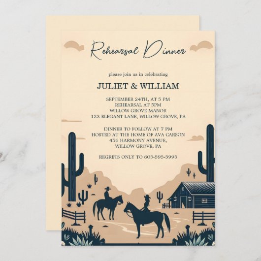 Rodeo Retro Paard Rustiek Western Repetitie Diner Kaart (Voorkant / Achterkant)