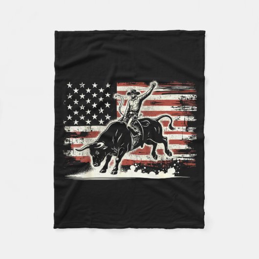 Rodeo Rider Bull Patriotic Cowboy Usa Flag  Fleece Deken (Voorkant)
