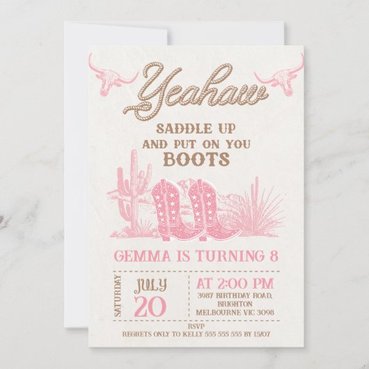 Rodeo Roze Bruin Western Laarzen Cowgirl Verjaarda Kaart (Voorkant)