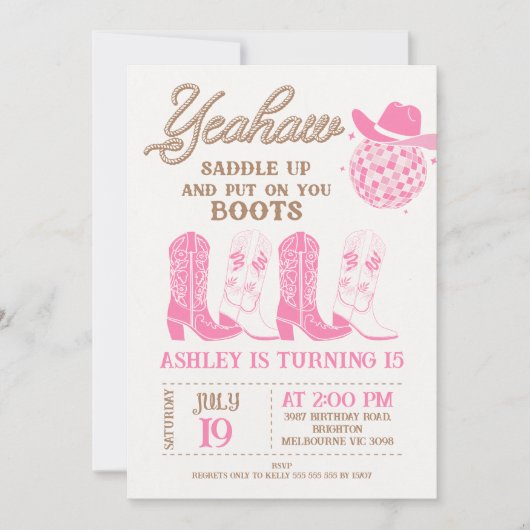 Rodeo Roze Pet Western Laarzen Cowgirl Verjaardag Kaart (Voorkant)