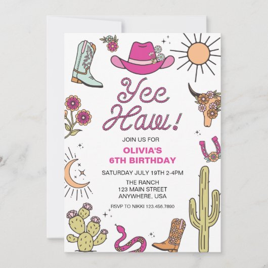 Rodeo Roze Western Verjaardag Kaart (Voorkant)