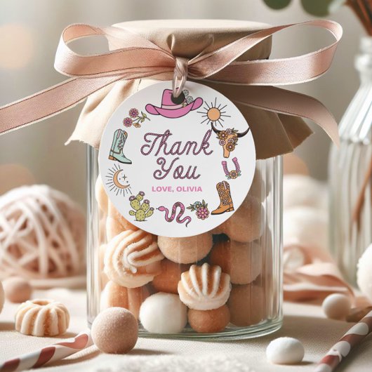 Rodeo Roze Westerne Cowboy Verjaardag Bedankt Bedankjes Labels