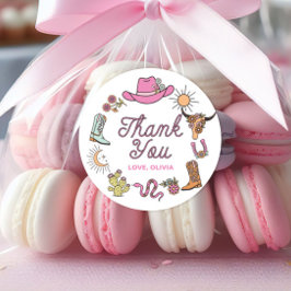 Rodeo Roze Westerne Cowboy Verjaardag Bedankt Ronde Sticker