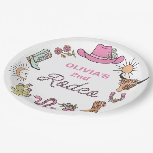 Rodeo Roze Westerne Cowboy Verjaardag Papieren Bordje (Gekanteld)