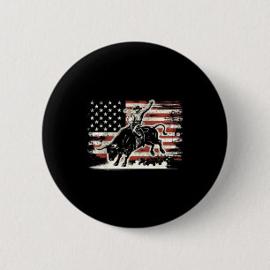 Rodeo ruiter stier patriottische cowboy VS vlag Ronde Button 5,7 Cm