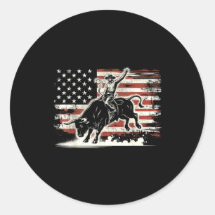 Rodeo ruiter stier patriottische cowboy VS vlag Ronde Sticker