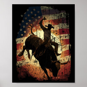Rodeo-stierrijder Patriotische Cowboy VS Vlag Poster