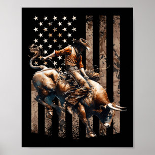Rodeo Stierrijder Patriottische Cowboy VS Vlag Woe Poster