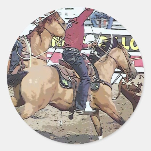 Rodeo Team Roping Ronde Sticker (Voorkant)