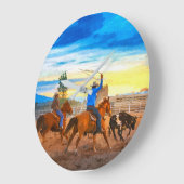 Rodeo Team Roping Sunset Corral Rustic Western Grote Klok (Hoek)