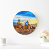 Rodeo Team Roping Sunset Corral Rustic Western Grote Klok (Huis)
