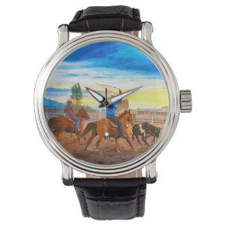 Rodeo Team Touwtrekken Sunset Corral Rustieke West Horloge