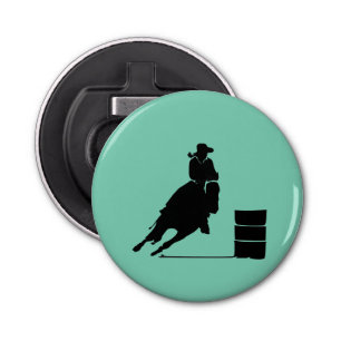 Rodeo Theme Cowgirl Barrel Racing Silhouette Button Flesopener