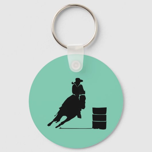 Rodeo Theme Cowgirl Barrel Racing Silhouette Sleutelhanger (Voorkant)
