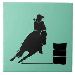 Rodeo Theme Cowgirl Barrel Racing Silhouette Tegeltje