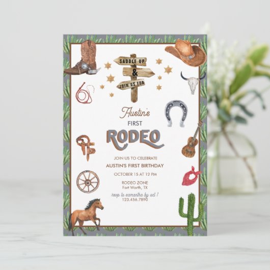 Rodeo ThMED | 1e verjaardag van uitnodigingen (Staand voorkant)