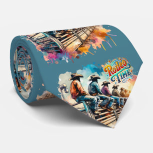 Rodeo Time Cowboys Zittend op Rodeo Bucking Chutes Stropdas