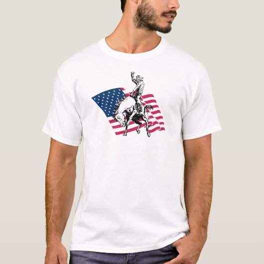 Rodeo USA - America, Cowboy Horse and flag T-shirt (Voorkant)