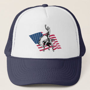 Rodeo USA - America, Cowboy Horse and flag Trucker Pet