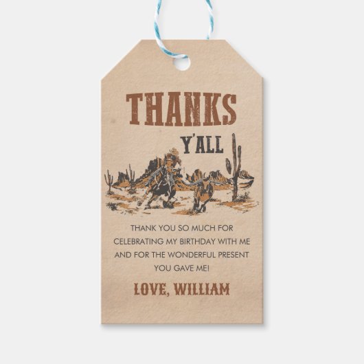 Rodeo Western Cowboy 1e verjaardagsfeestje Cadeaulabel (Voorkant)