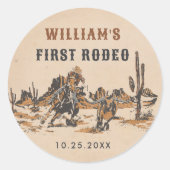 Rodeo Western Cowboy 1e verjaardagsfeestje Ronde Sticker (Voorkant)
