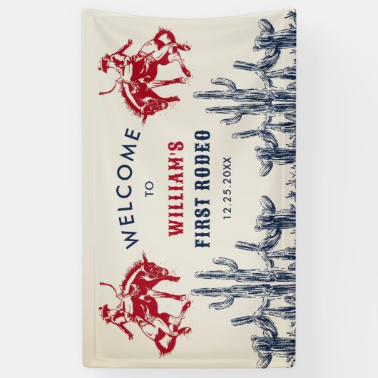 Rodeo Western Cowboy 1e verjaardagsfeestje Spandoek (Verticaal)