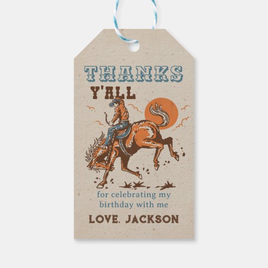 Rodeo Western Cowboy Verjaardag Dank u Cadeaulabel (Achterkant)