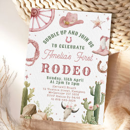 Rodeo Western Cowgirls 1st Birthday Invitation Kaart