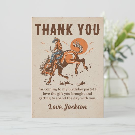 Rodeo Westerne Cowboy Verjaardag Dank u kaart (Staand voorkant)