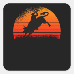 Rodeo Westerne Cowboy Wild West Retro Bull Vierkante Sticker