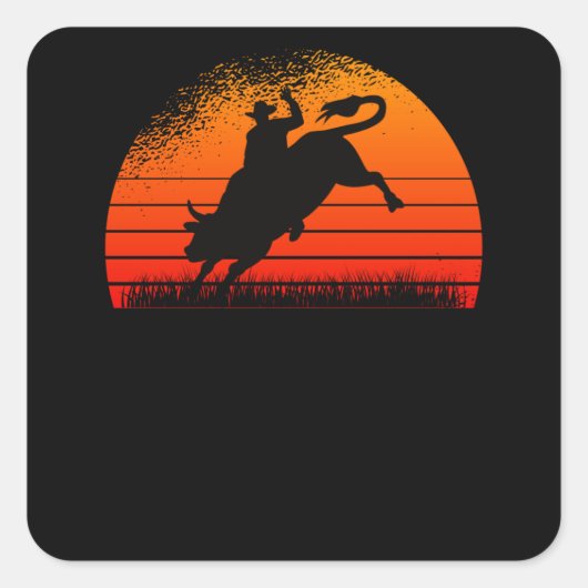 Rodeo Westerne Cowboy Wild West Retro Bull Vierkante Sticker (Voorkant)