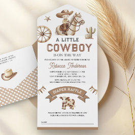Rodeo Wild West Western Little Cowboy Baby Shower All In One Uitnodiging
