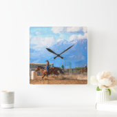 Rodeo Women's Barrel Racing Rustic Western Vierkante Klok (Huis)