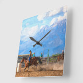 Rodeo Women's Barrel Racing Rustic Western Vierkante Klok (Hoek)