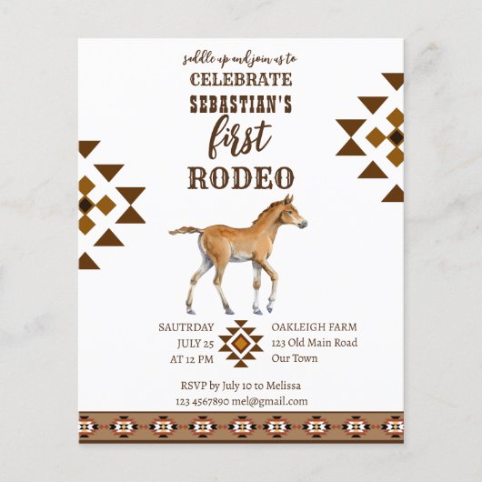 Rodeo zuidwestelijke cowboy paard budget uitnodigi (Voorkant)