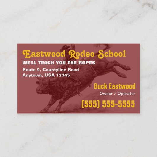 Rodeoschool | Stierrijder Training / Instructeur Visitekaartje (Voorkant)