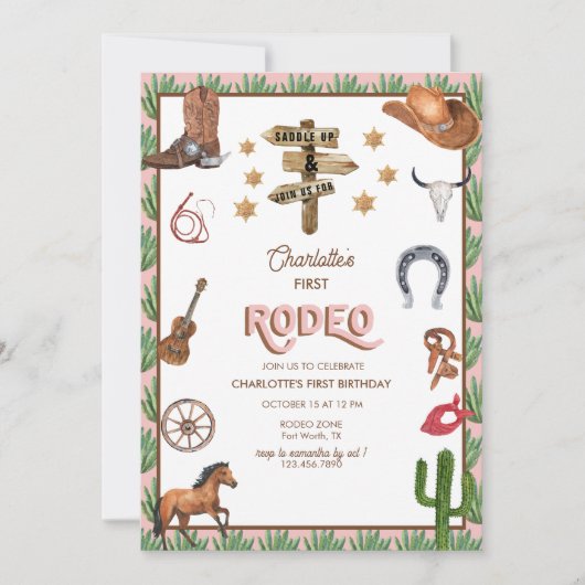 Rodeothema | Uitnodigingen voor 1e verjaardag (Voorkant)