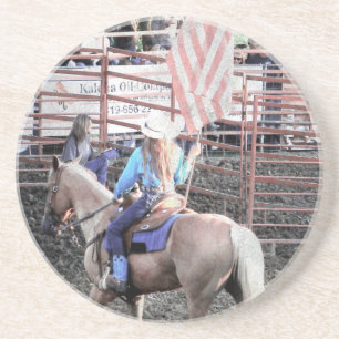 Rodeovlag Paard en Cowgirl Zandsteen Onderzetter
