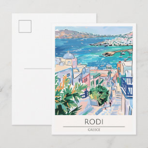Rodi Griekenland Vintage Kunst Illustratie Reizen Briefkaart