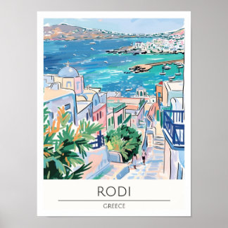 Rodi Griekenland Vintage Kunst Illustratie Reizen Poster
